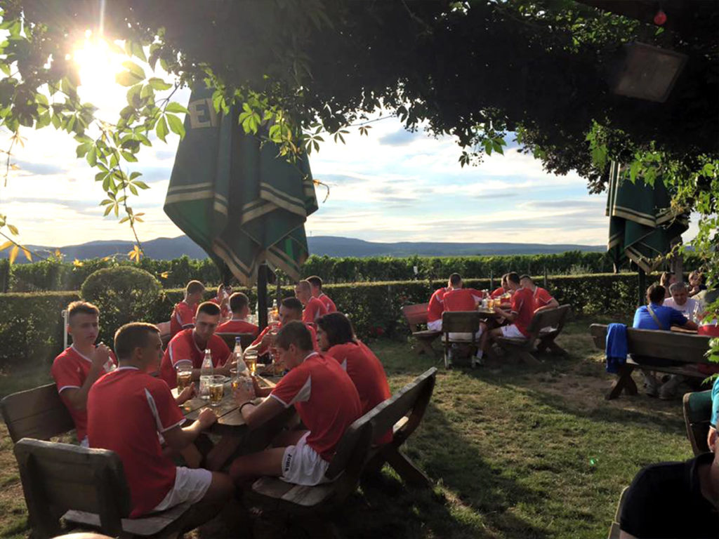 Einblick in die Weinstube Haardtblick in Friedelsheim – Biergarten mit Blick über die Weinberge